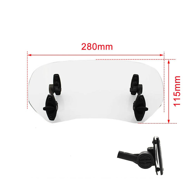 Load image into Gallery viewer, Detalhe da extensão de parabrisas de moto com braços de fixação ajustáveis em altura e ângulo
