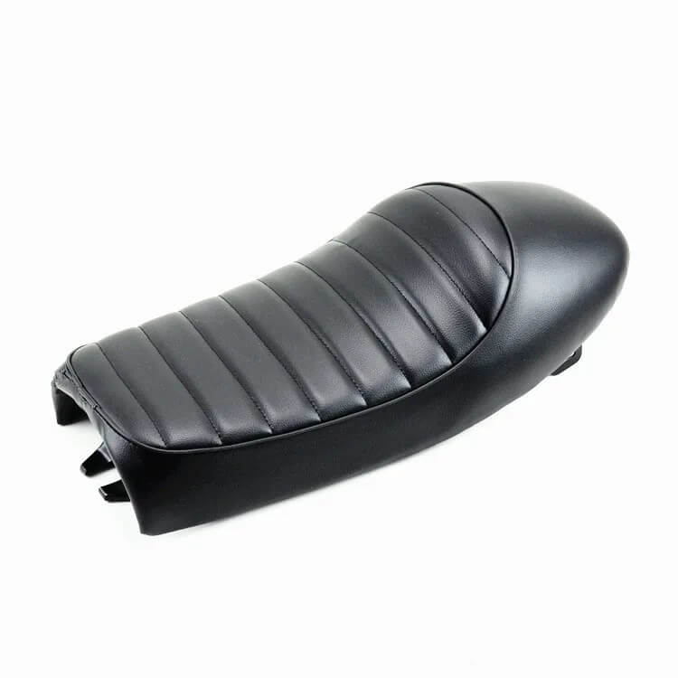 Load image into Gallery viewer, Banco café racer vintage preto com riscas e saliência traseira – Honda CB Suzuki Kawasaki

