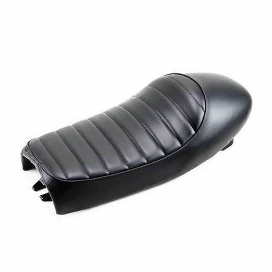 Banco café racer vintage preto com riscas e saliência traseira – Honda CB Suzuki Kawasaki