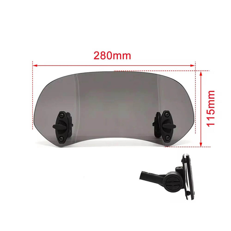 Load image into Gallery viewer, Vista lateral da extensão de parabrisas instalada mostrando ajuste vertical até 110mm
