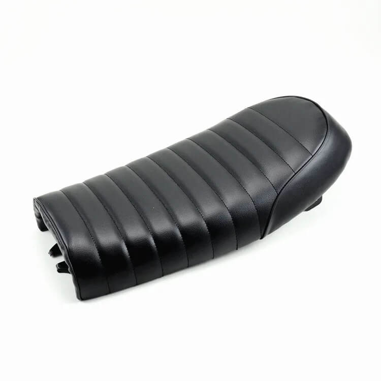 Load image into Gallery viewer, Banco café racer vintage flat preto com riscas – design retro para moto clássica universal
