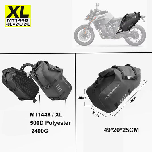Sacos laterais para moto Rhinowalk 18L/28L/48L - Impermeáveis com sistema de fixação sem suporte