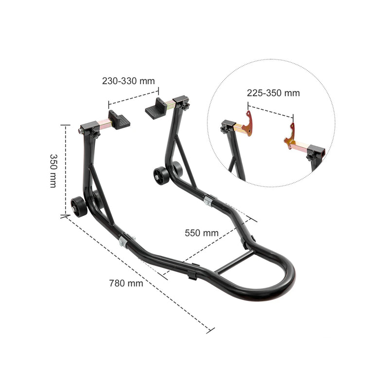 Carregue imagem no visualizador da galeriaCavalete elevador para moto - Suporte dianteiro e traseiro 385 kg
