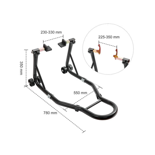Cavalete elevador para moto - Suporte dianteiro e traseiro 385 kg
