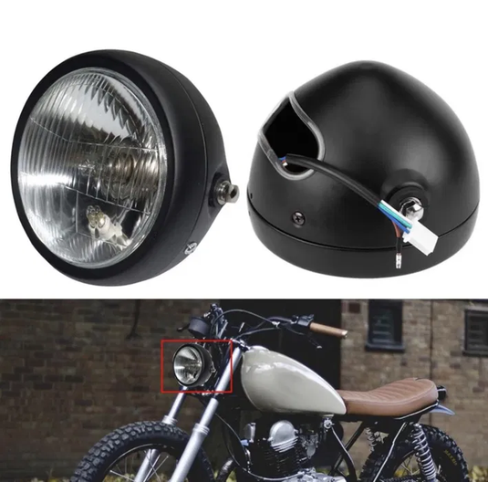 Farol frontal dois apoios laterais cafe racer