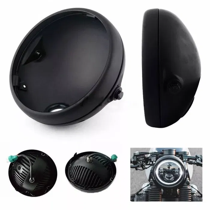 Load image into Gallery viewer, Côco caixa para farol LED 7 pol moto preto mate cafe racer
