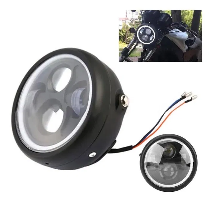 Load image into Gallery viewer, Farol LED 5,75 pol coco preto mate moto cafe racer
