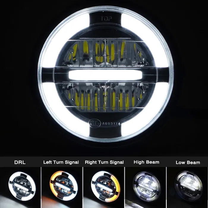 Carregue imagem no visualizador da galeriaFarol LED homologado com piscas e halo 7 pol 18 cm moto cafe racer
