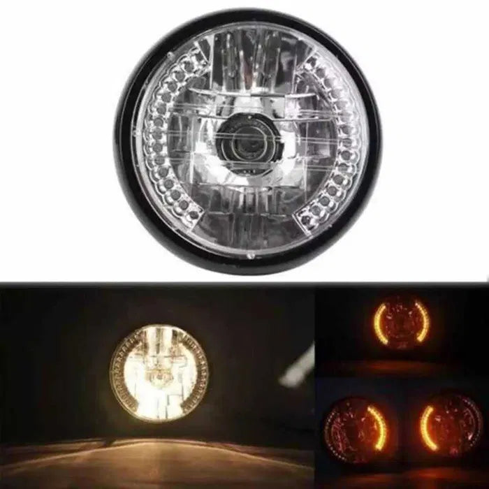 Carregue imagem no visualizador da galeriaFarol frontal 7 pol lâmpada halogéno piscas LED moto cafe racer
