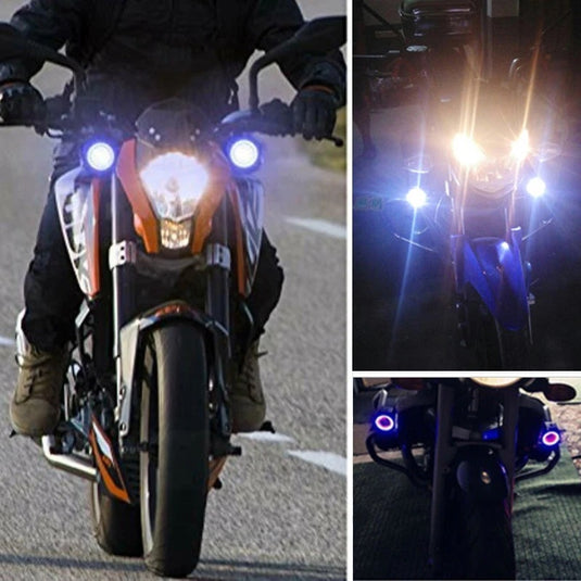 Par de faróis auxiliares LED halo cafe racer